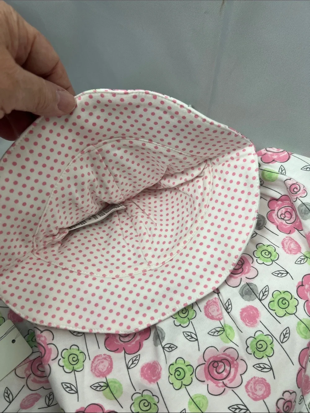 Offspring Pink & Green Floral Baby Dress with Hat NWT